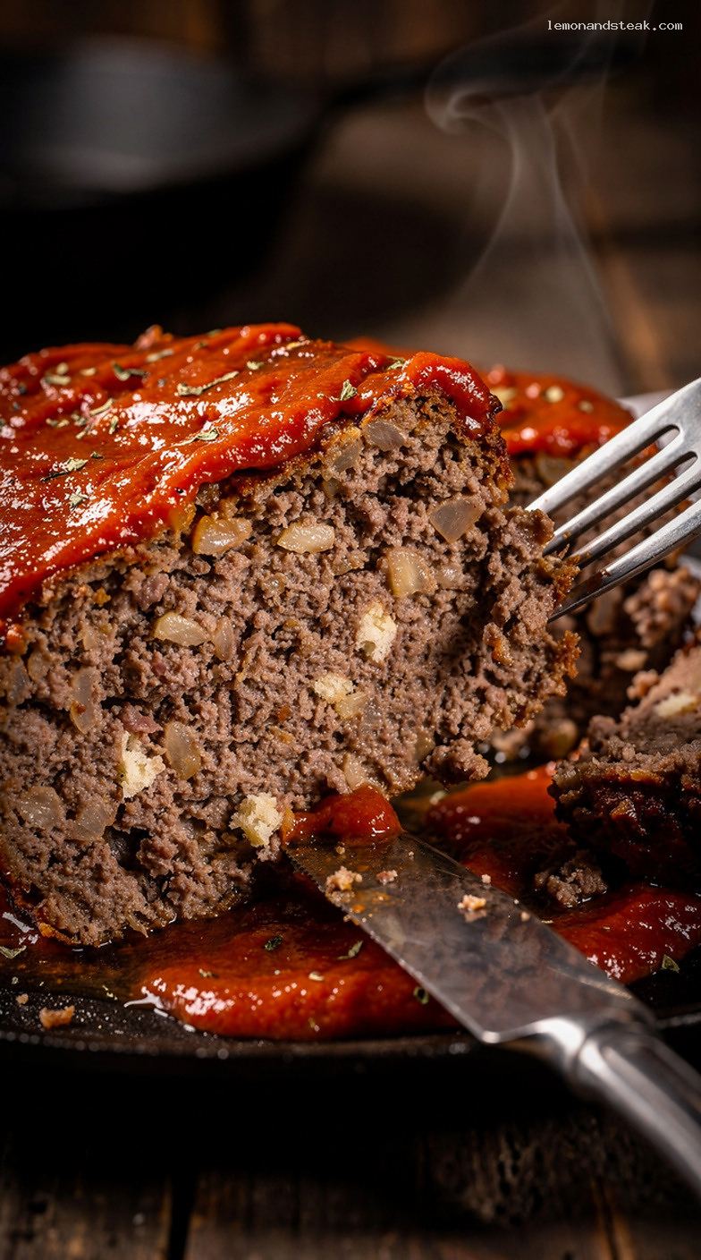 Classic Beef Meatloaf with Tomato Basil Sauce – Closeup