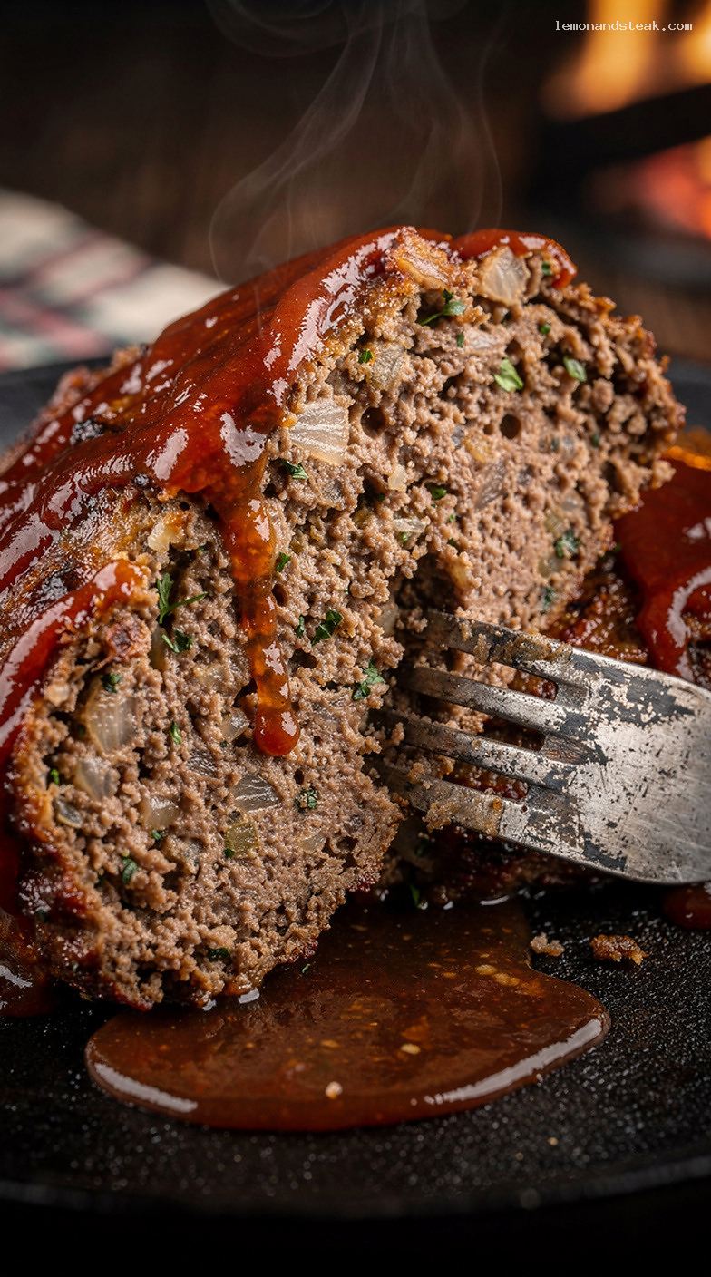 Classic Beef Meatloaf With Tomato-Clove Glaze – Closeup