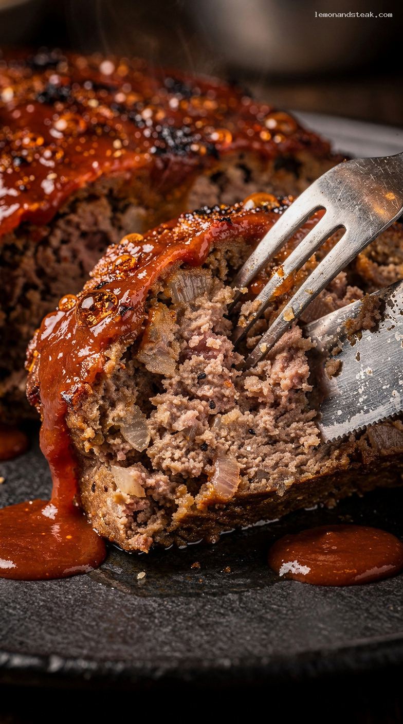Classic Beef Meatloaf With Tomato-Worcestershire Glaze – Closeup