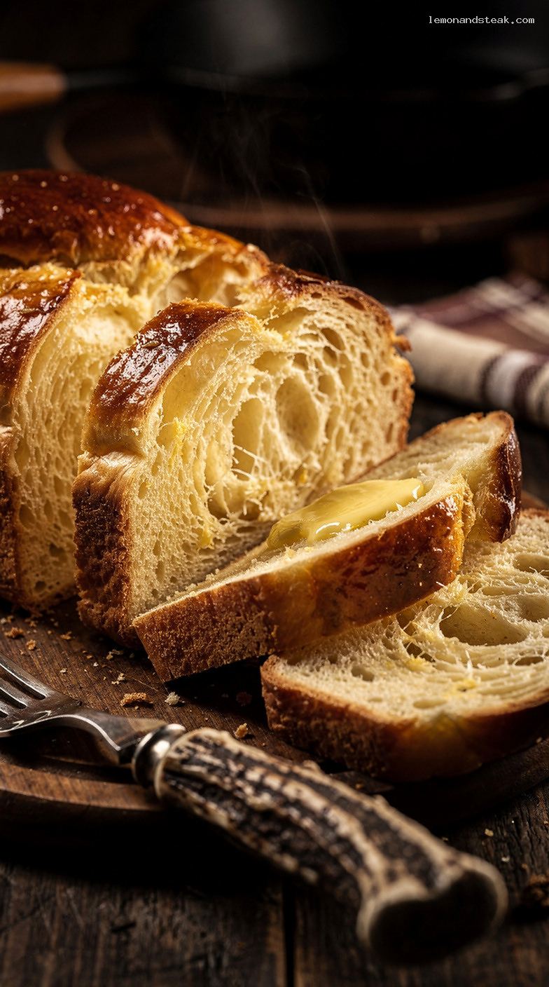 Classic Brioche Loaf with Rich Butter and Eggs – Closeup