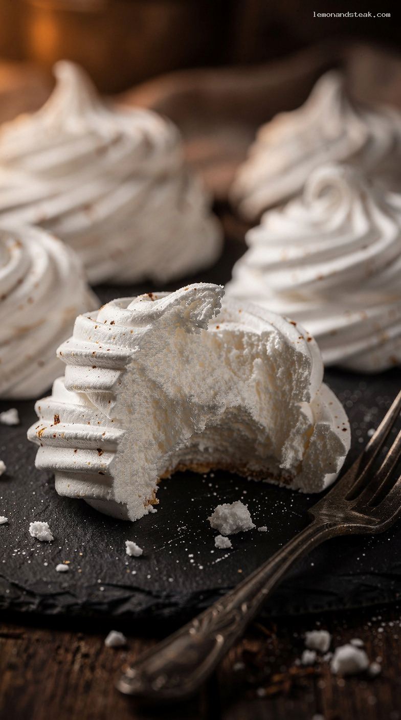 Classic Crisp Meringue Cookies with Whipped Egg Whites and Sugar – Closeup