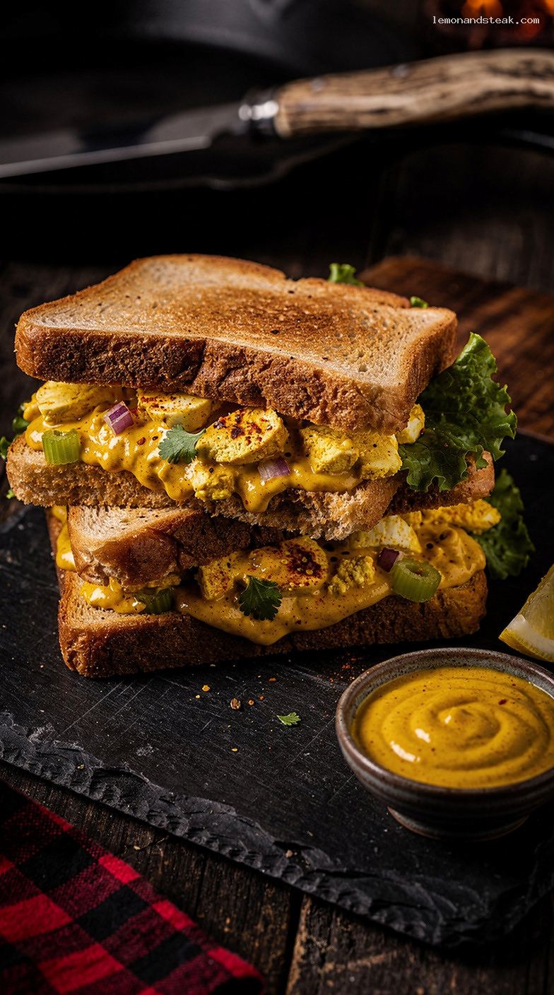 Classic Egg Curry Salad Sandwich with Mayonnaise and Mild Spices