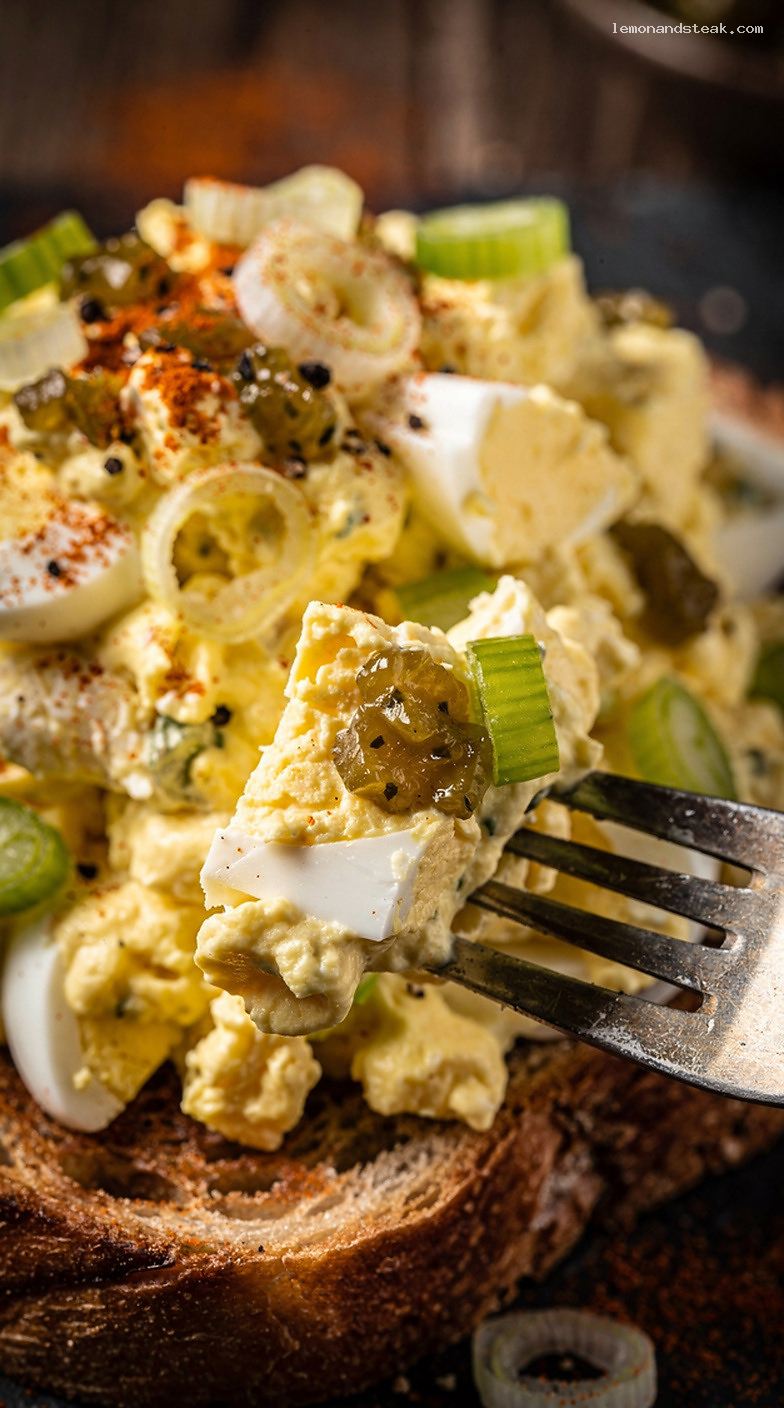 Classic Egg Salad With Mayo, Mustard, and Seasonings – Closeup