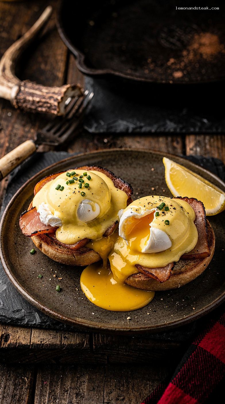 Classic Eggs Benedict With Poached Eggs and Hollandaise Sauce