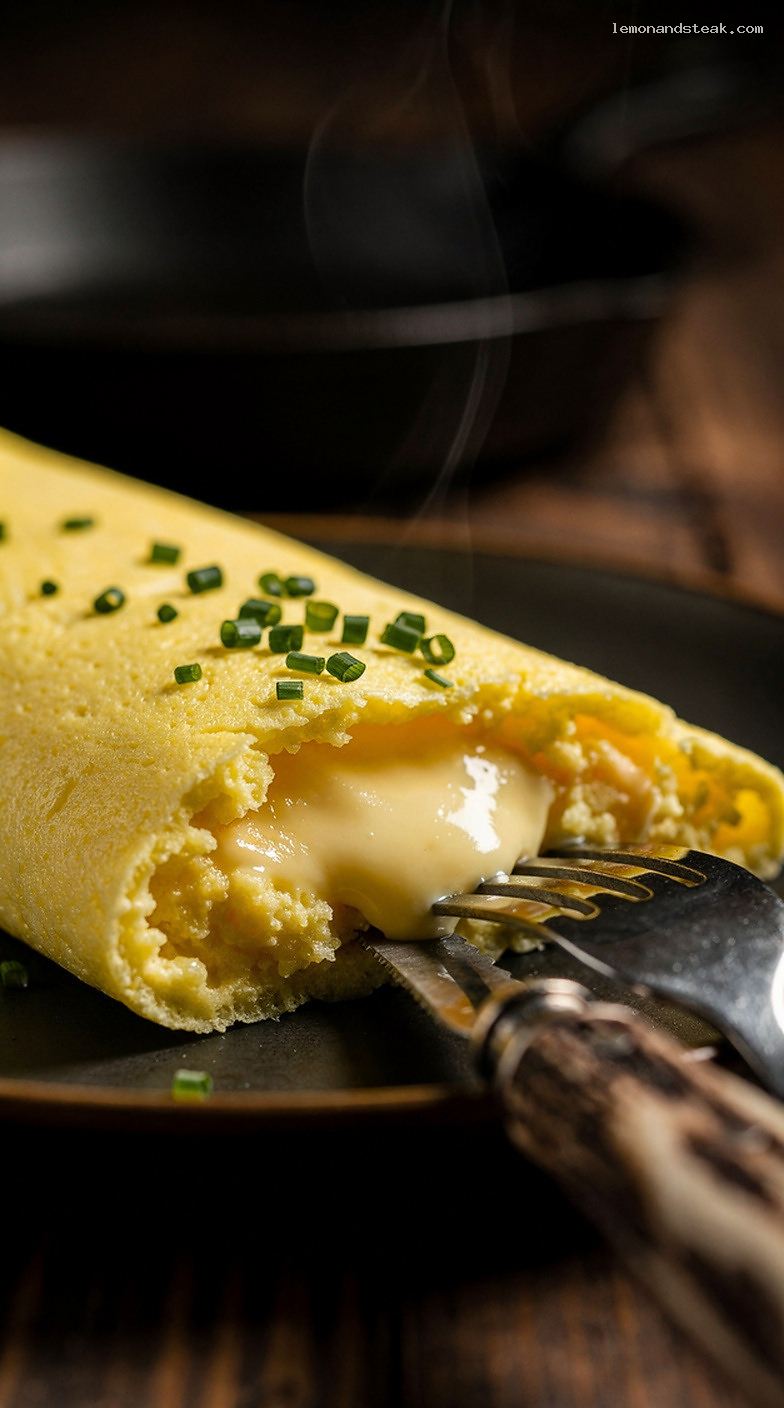 Classic French Butter Omelette With Soft Tender Center – Closeup