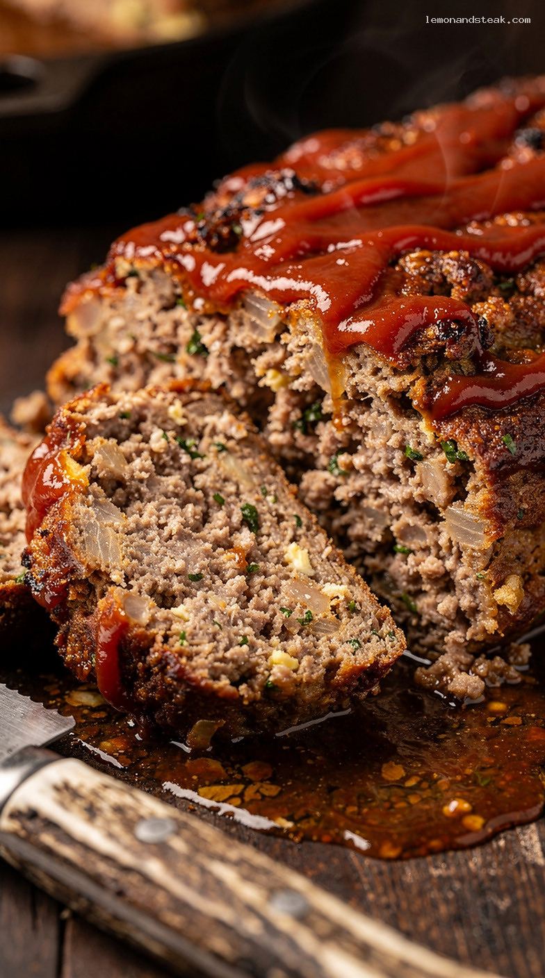 Classic Homestyle Beef Meatloaf With Sweet Paprika Glaze – Closeup