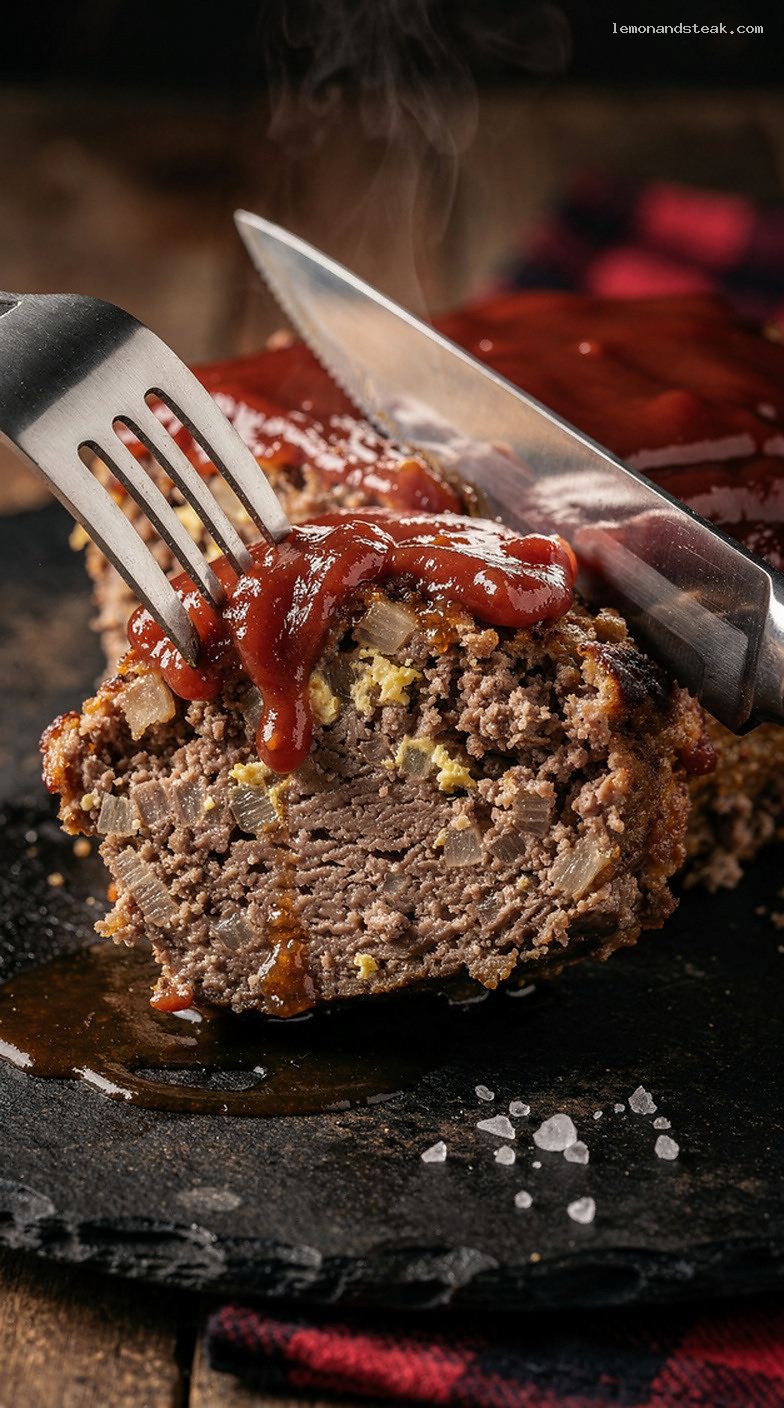 Classic Homestyle Meatloaf With Sweet-Savory Ketchup Glaze – Closeup