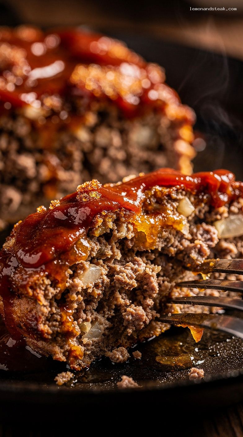 Classic Meatloaf With Brown Sugar Tomato Glaze – Closeup