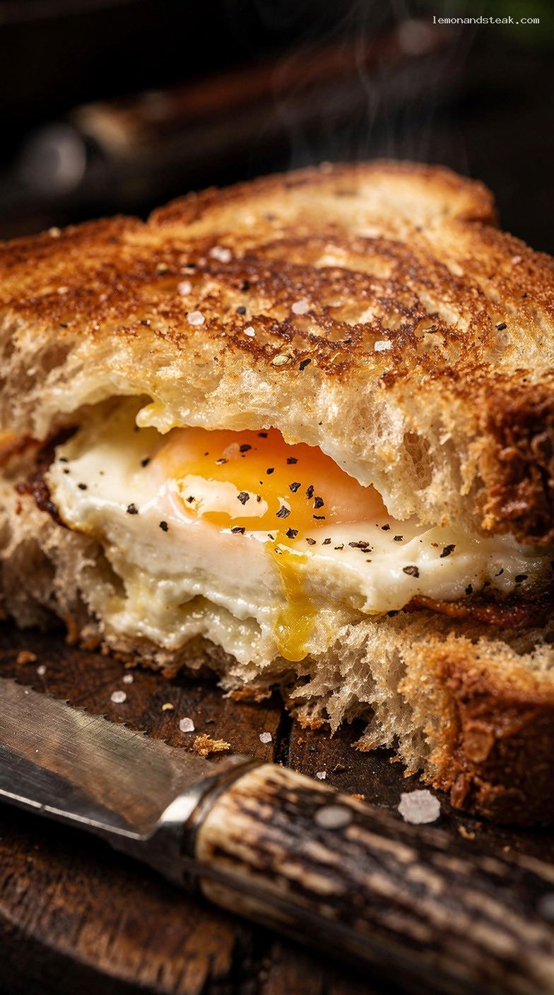 Classic Pan-Toasted Fried Egg Sandwiches – Closeup