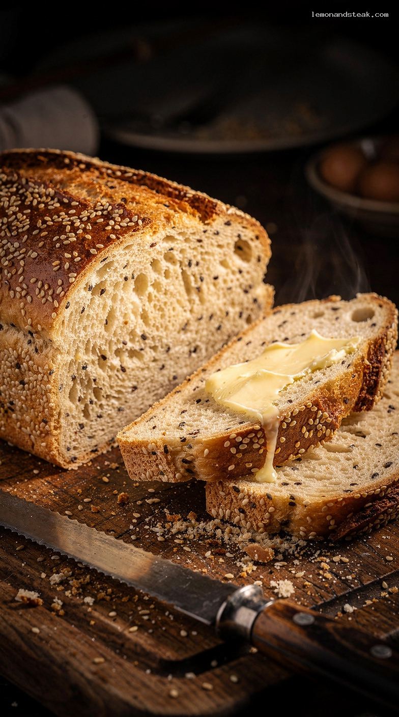 Classic Sesame Seed Yeast Bread Loaf – Closeup