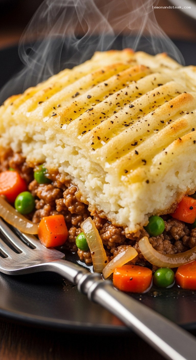 Classic Shepherd’s Pie with Buttery Mashed Potato Crust – Closeup