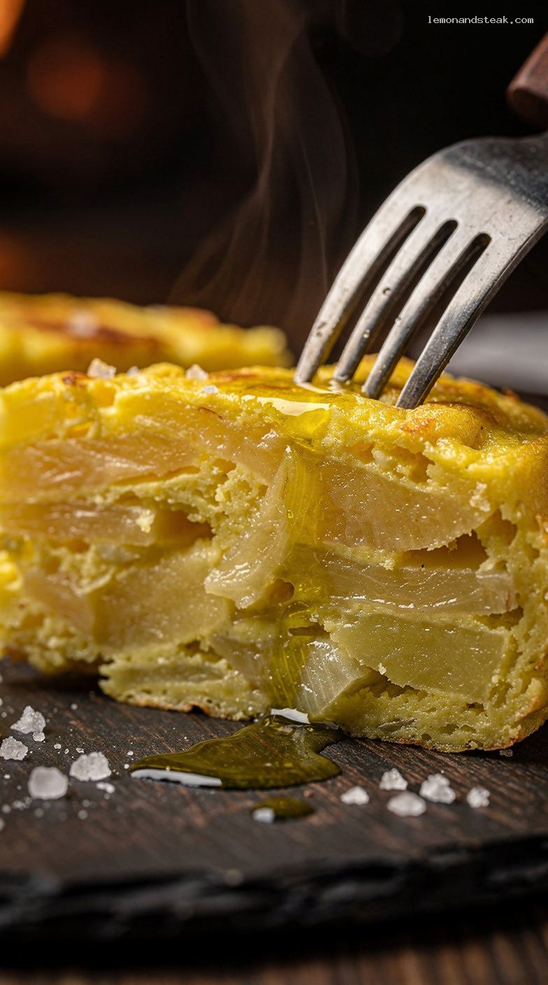 Classic Spanish Tortilla with Potatoes and Onions – Closeup