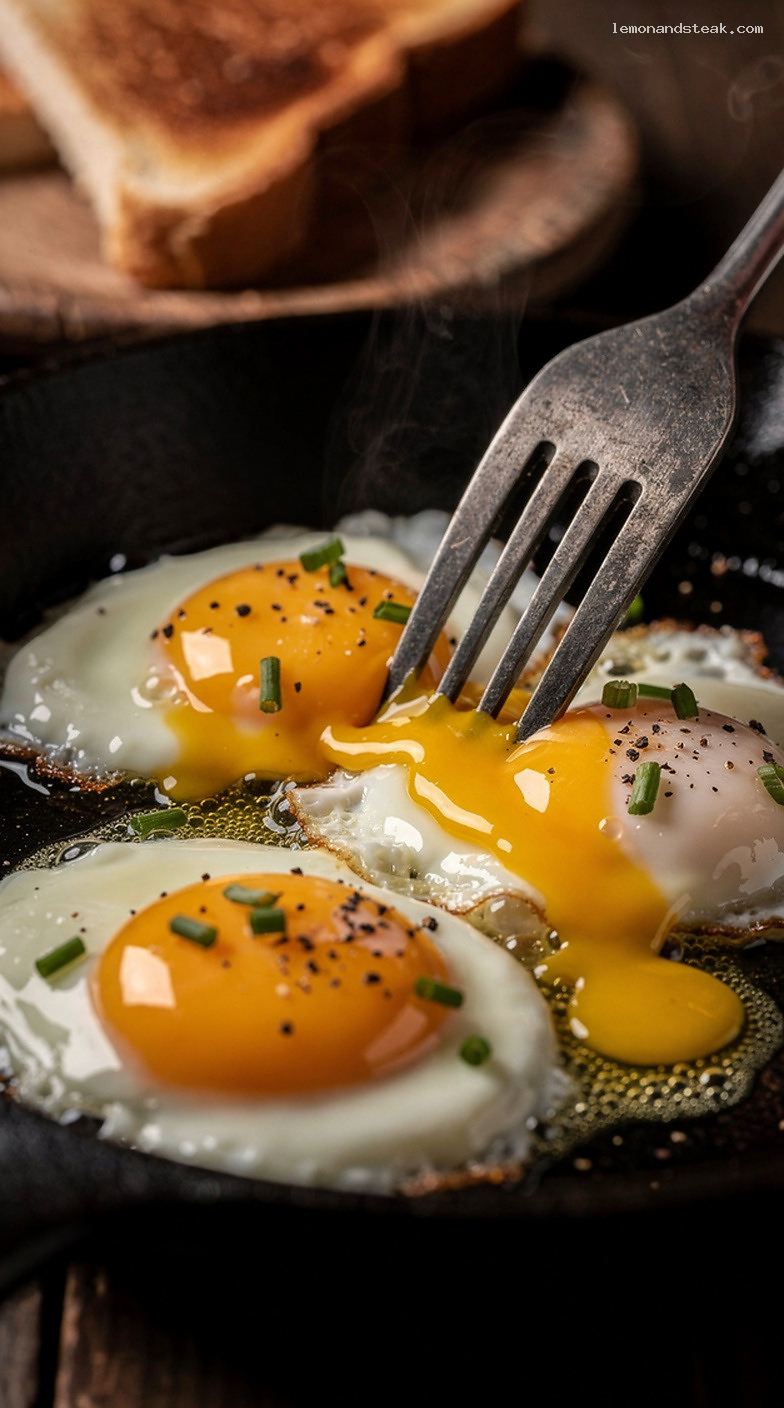 Classic Sunny-Side-Up Eggs With Runny Yolks – Closeup
