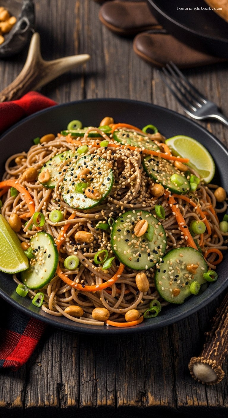 Cold Peanut Sesame Soba Salad With Cucumbers and Scallions