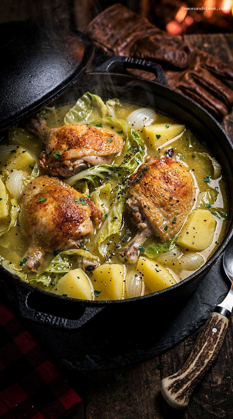 Comforting Chicken and Cabbage Stew with Potatoes and Herbs
