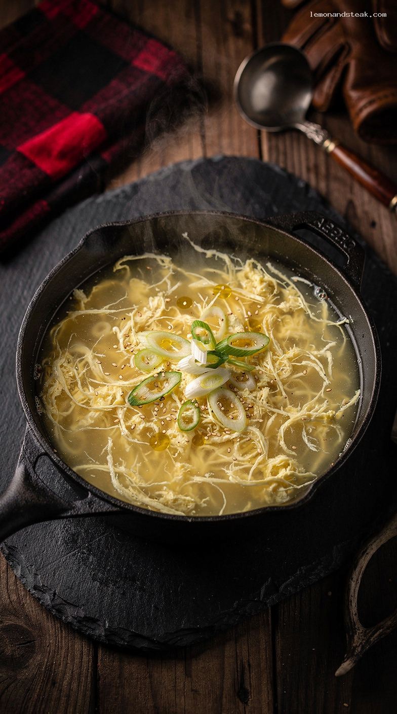 Comforting Egg Drop Soup With Delicate Egg Ribbons Lemon And Steak