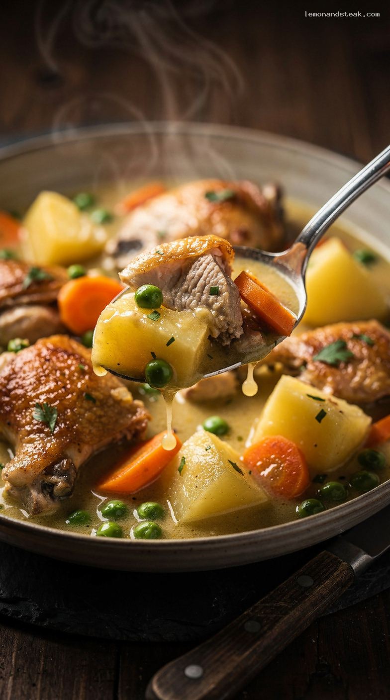 Cozy Chicken and Vegetable Stew with Herbs and Potatoes – Closeup
