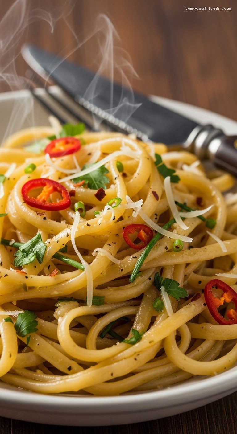 Cozy Garlic-Butter Noodles With Chili and Herbs – Closeup