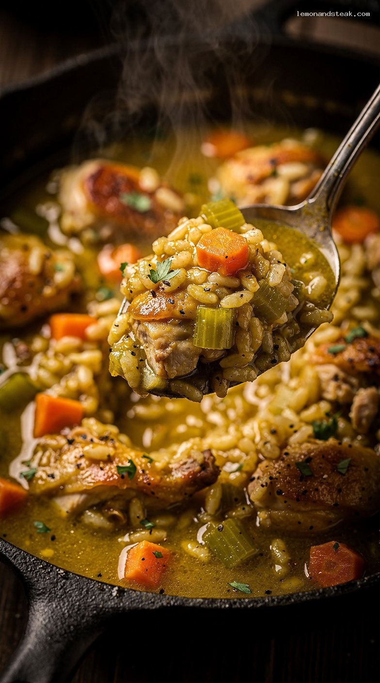 Cozy One-Pot Chicken and Rice Stew – Closeup