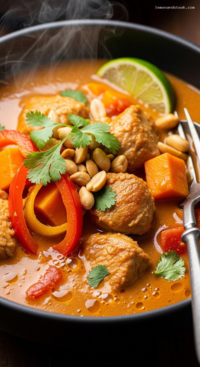 Cozy Peanut Butter Chicken Stew With Sweet Potatoes – Closeup