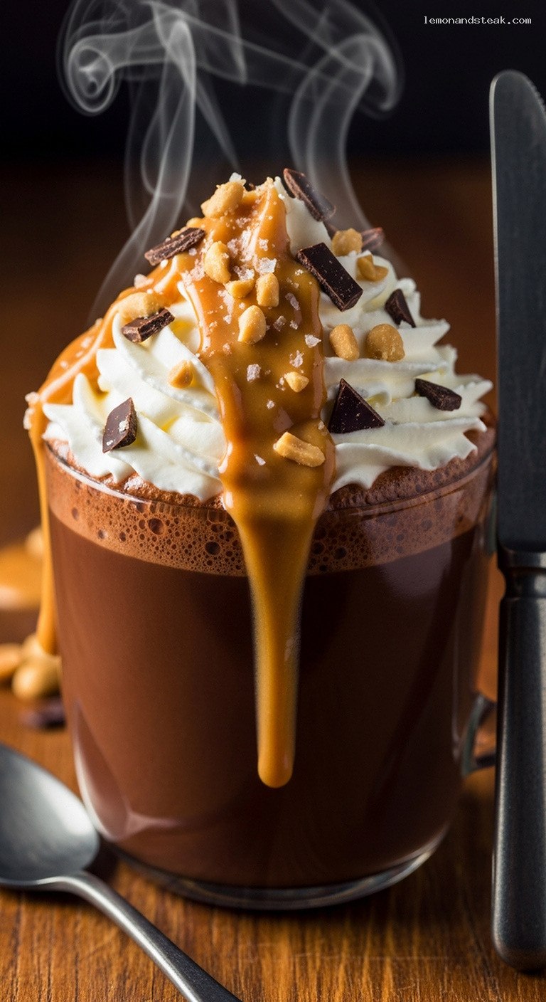 Cozy Peanut Butter Hot Chocolate With Sea Salt – Closeup