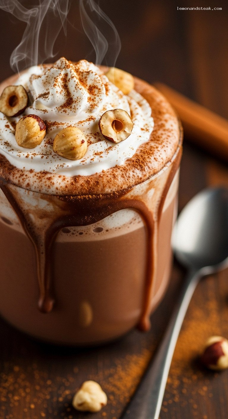Cozy Spiced Cocoa Hazelnut Hot Chocolate – Closeup