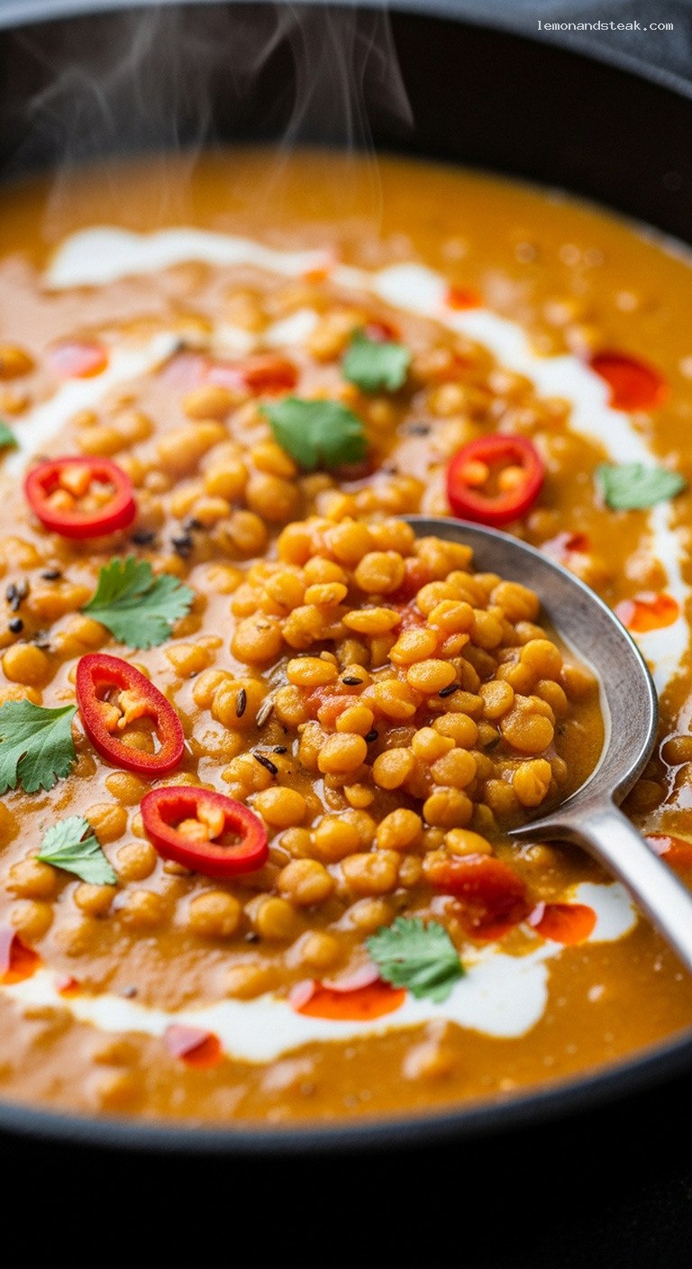 Cozy Spicy Coconut Red Lentil Curry – Closeup
