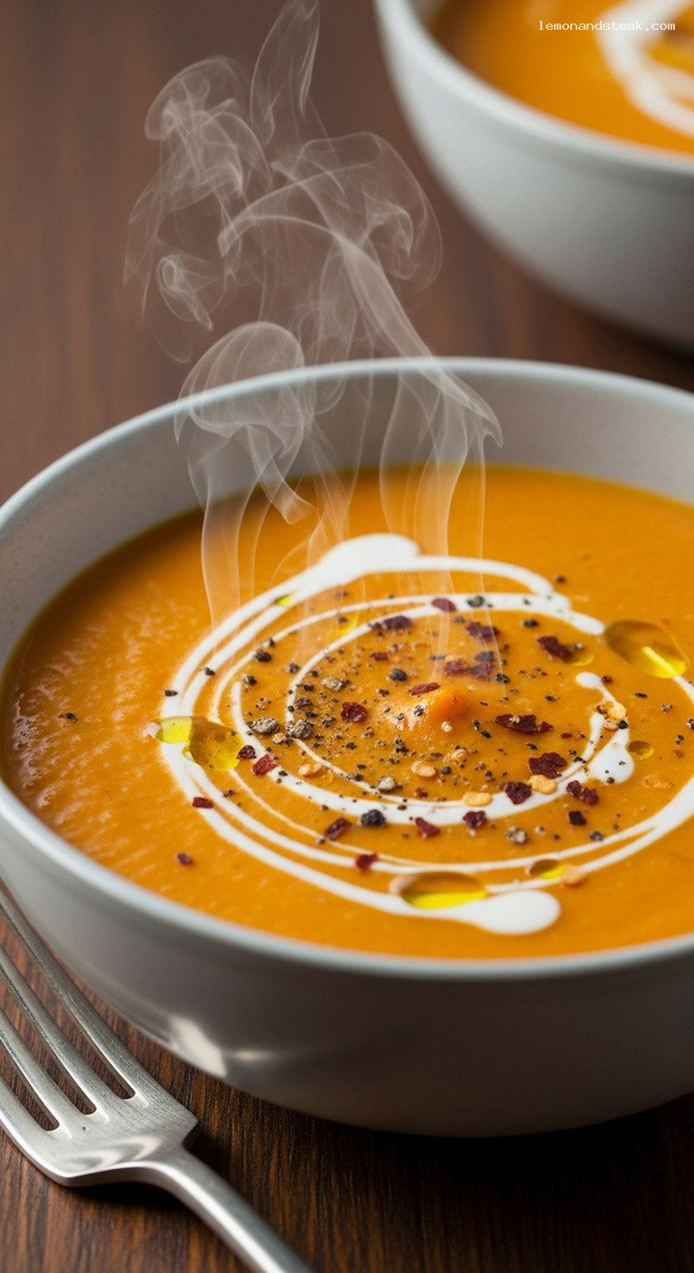 Cozy Spicy Roasted Carrot and Ginger Soup – Closeup