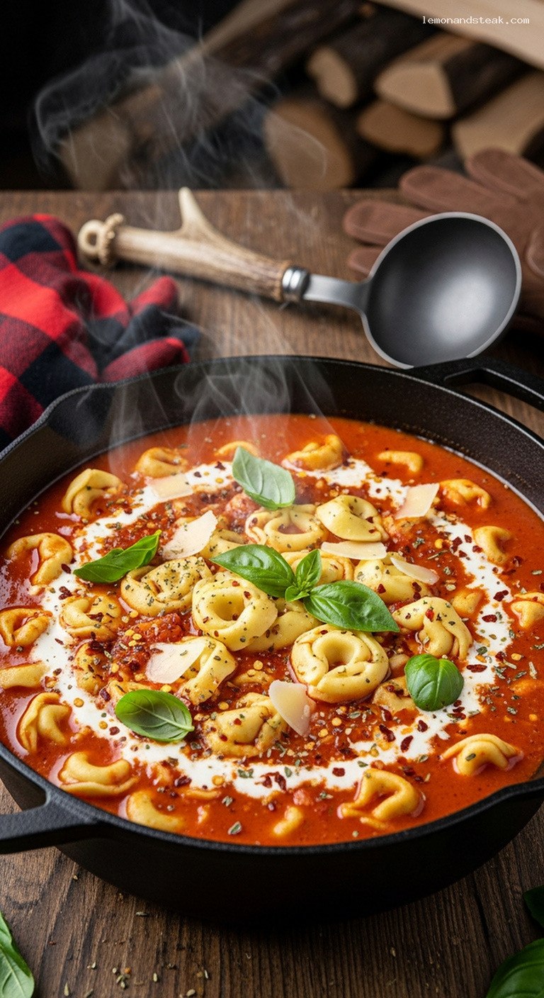 Cozy Spicy Tomato Tortellini Soup With Basil