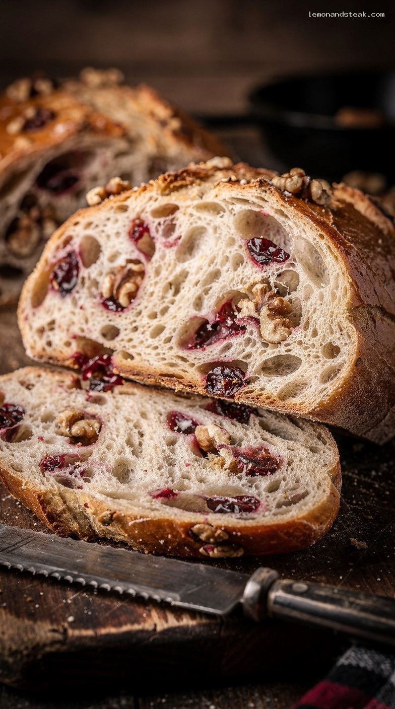 Cranberry Walnut Yeast Bread with Dried Cranberries and Toasted Walnuts – Closeup