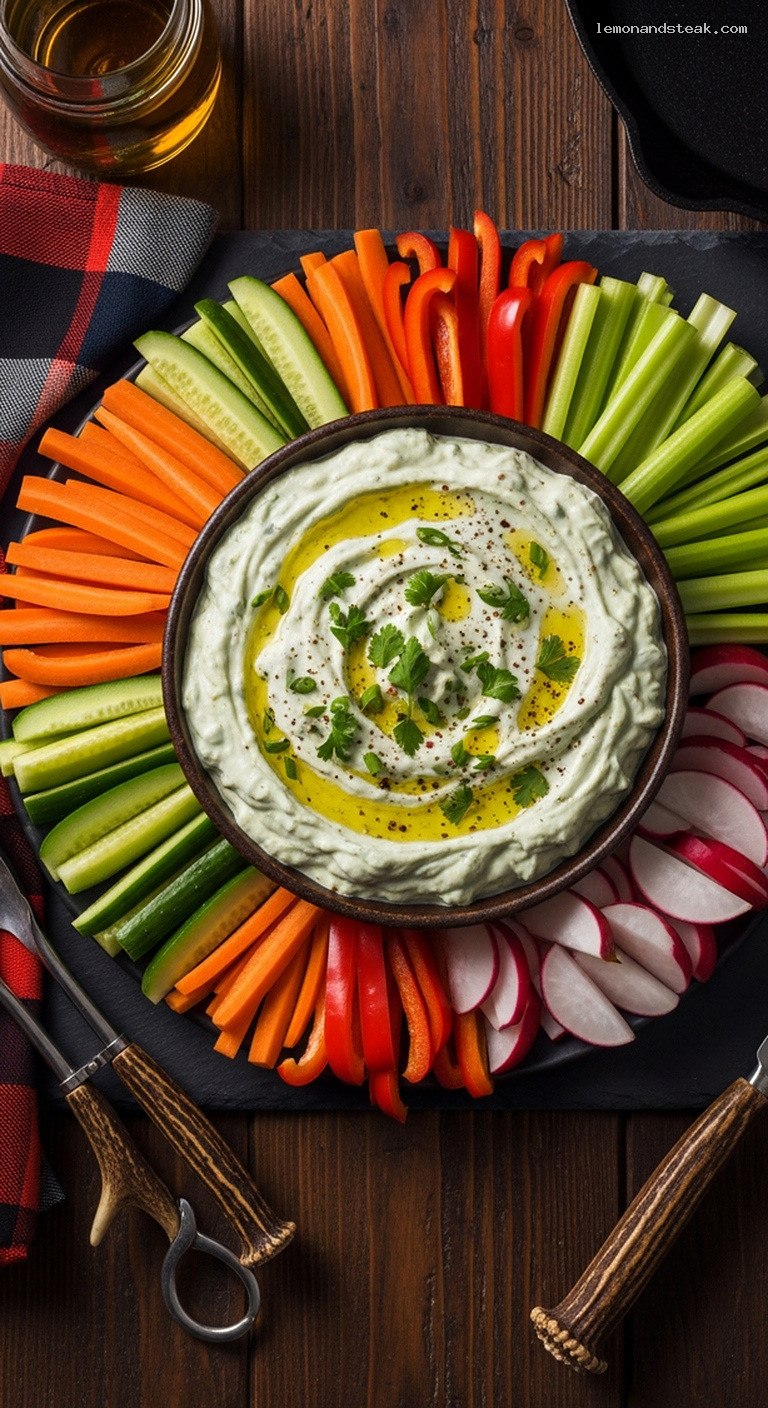 Creamy Avocado Herb Yogurt Dip With Veggie Sticks
