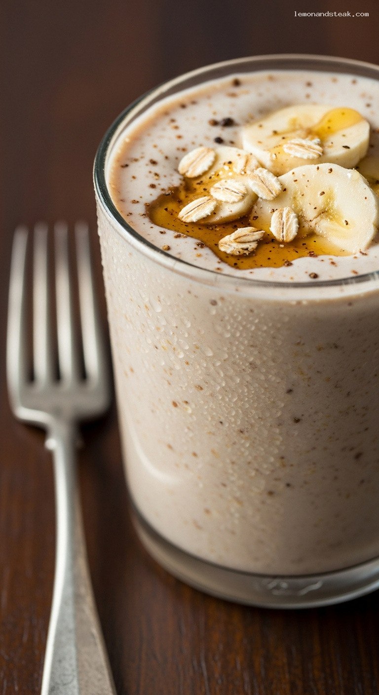Creamy Banana Maple Oat Breakfast Smoothie – Closeup