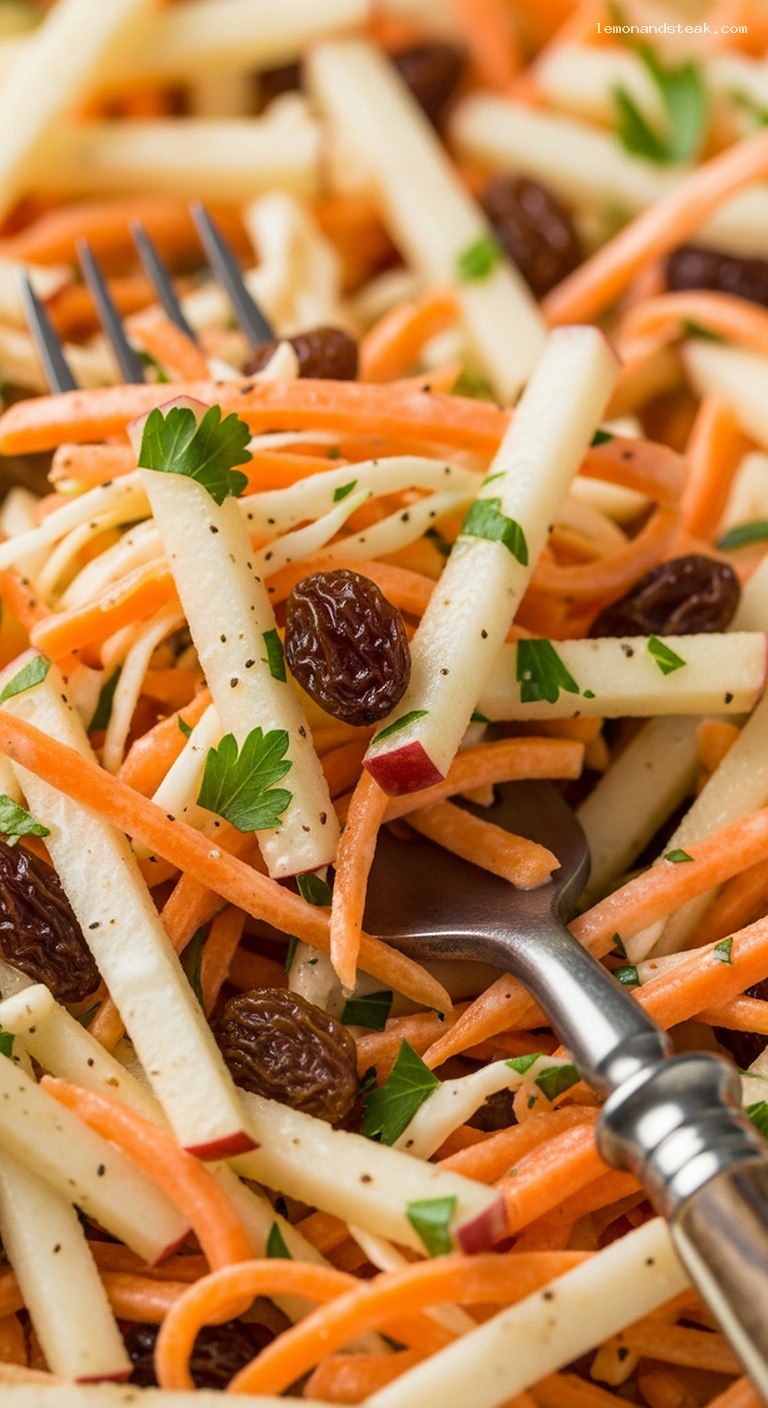 Creamy Carrot Apple Slaw with Raisins – Closeup