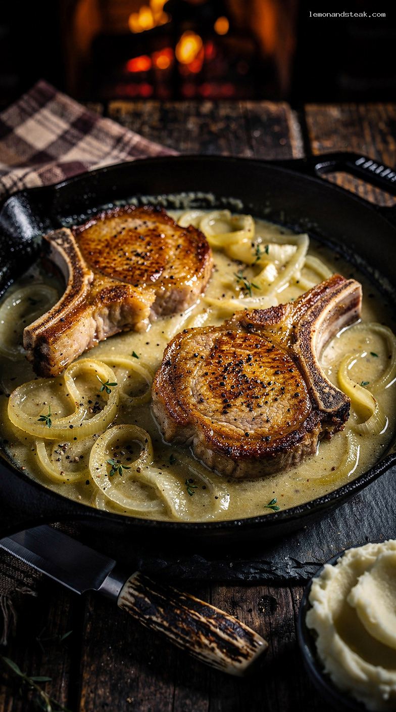 Creamy Celery Onion Smothered Pork Chops