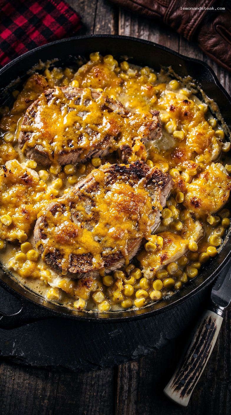 Creamy Cheesy Corn Baked Pork Chops Casserole