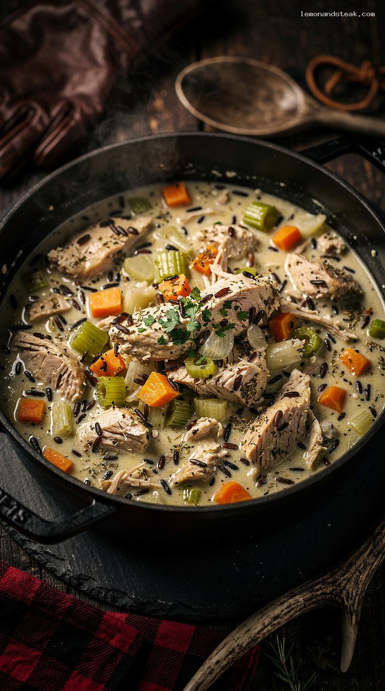 Creamy Chicken and Wild Rice Stew with Herbs and Vegetables