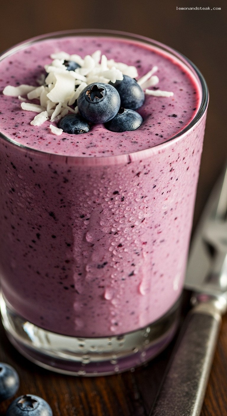 Creamy Coconut Blueberry Shake With Vanilla – Closeup