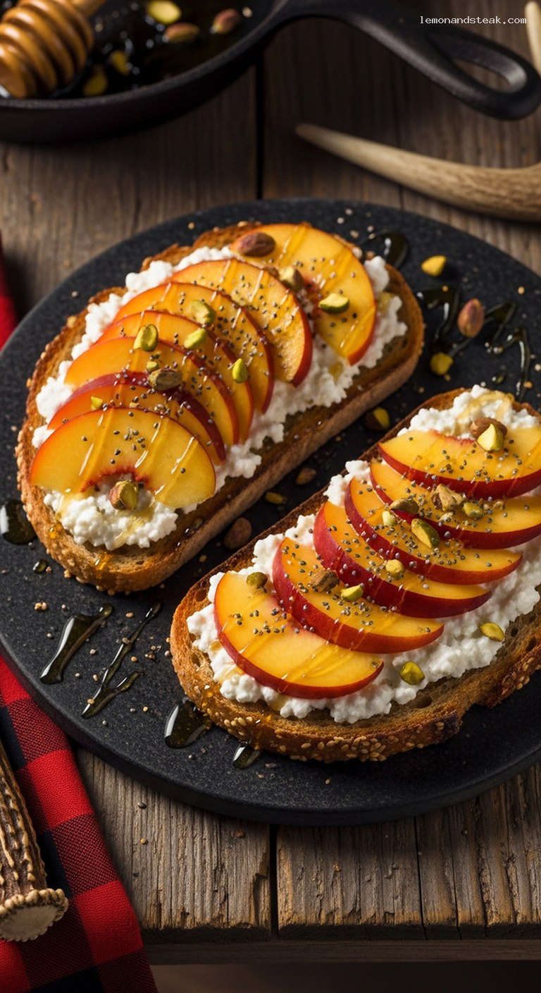 Creamy Cottage Cheese Toast with Peaches and Honey