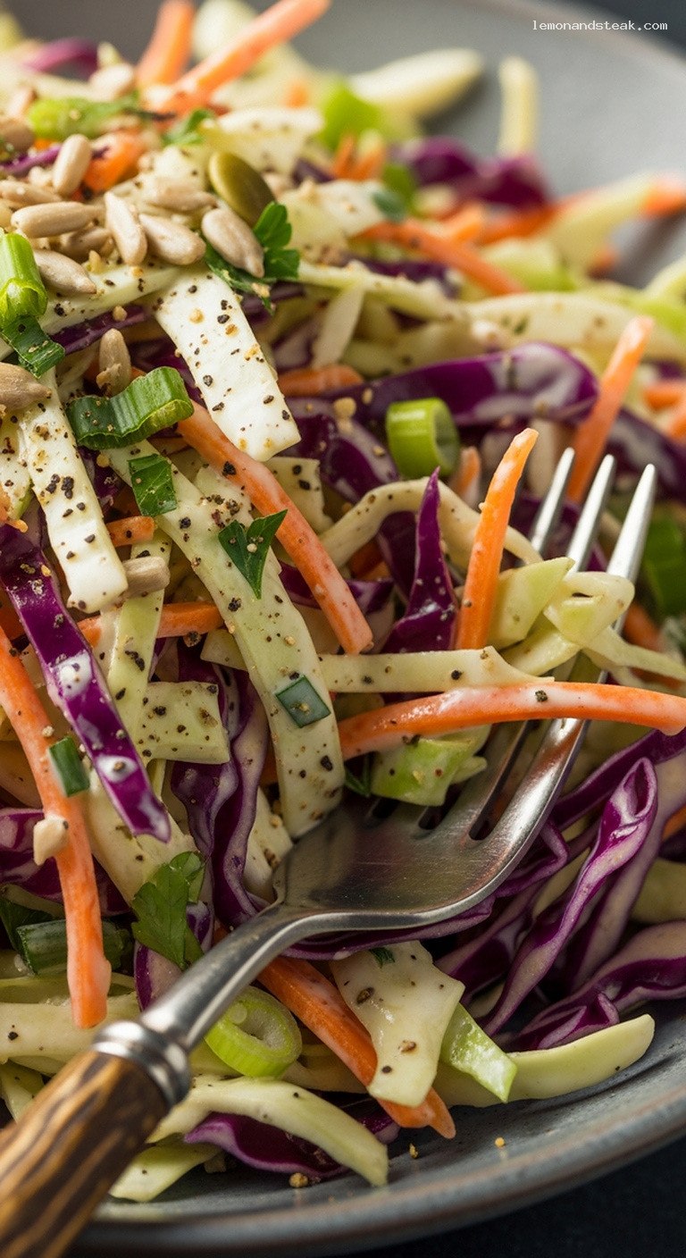 Creamy Crunchy Cabbage and Carrot Slaw – Closeup