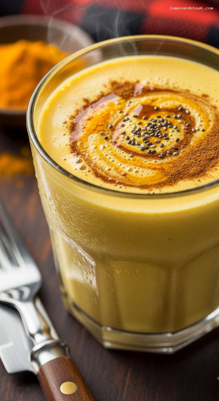 Creamy Golden Milk Turmeric Banana Smoothie – Closeup