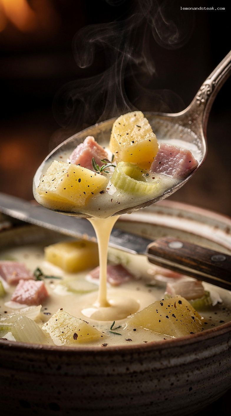 Creamy Ham and Potato Stew – Closeup