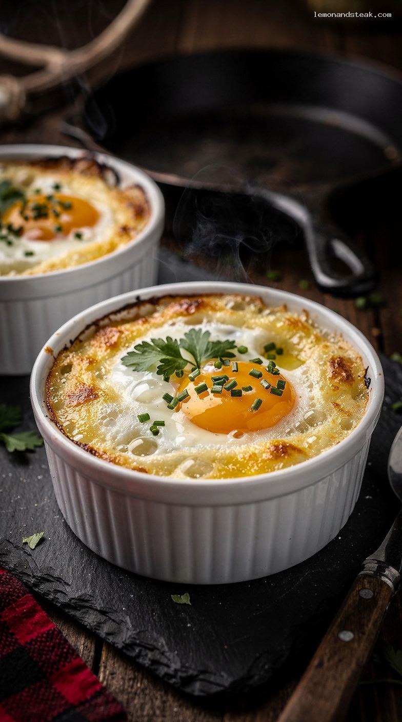 Creamy Herb and Cheese Baked Eggs in Ramekins