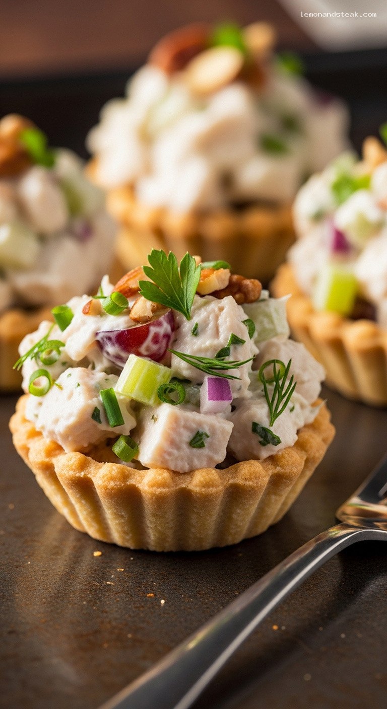 Creamy Herb Chicken Salad Tartlets in Pastry Shells – Closeup