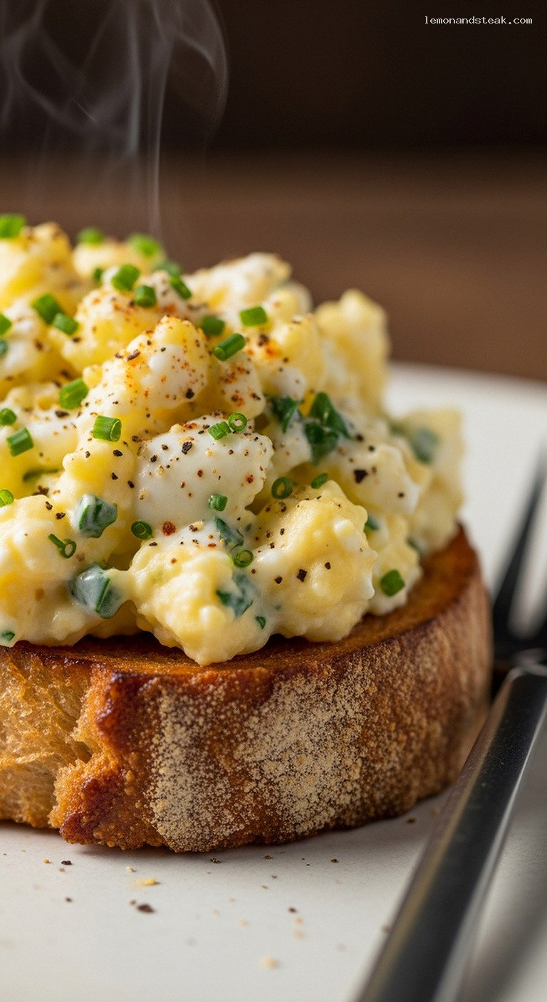 Creamy Herbed Mashed Egg Toast with Mustard – Closeup