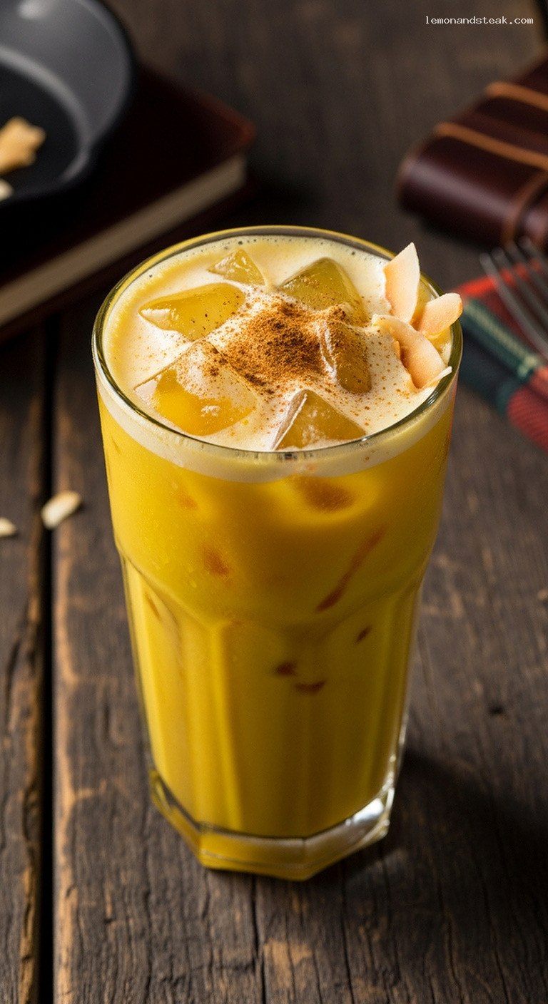 Creamy Iced Turmeric Coconut Latte With Vanilla