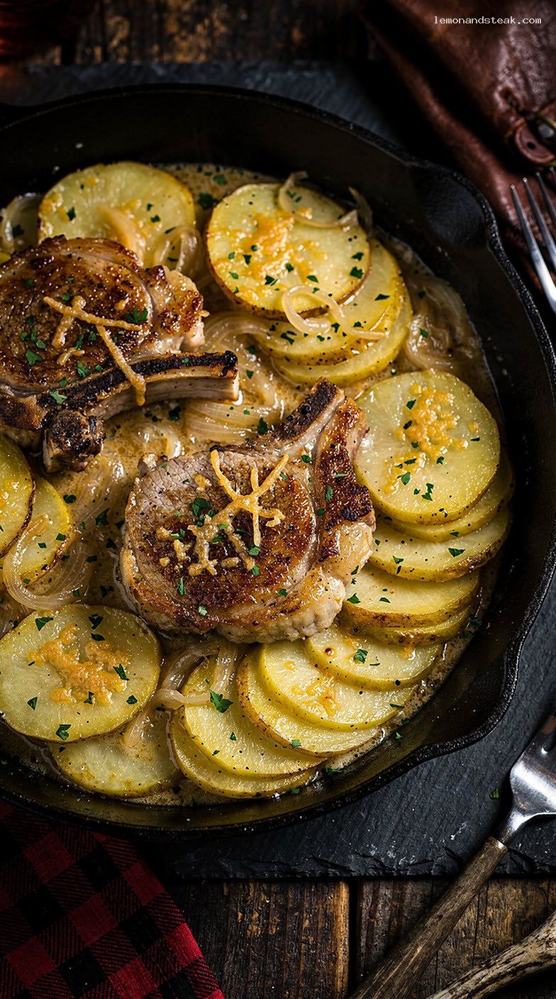 Creamy Onion Pork Chop and Potato Bake