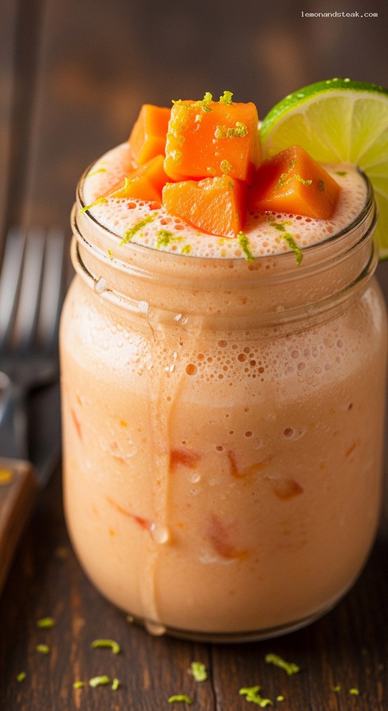 Creamy Papaya Lime Sunshine Shake – Closeup