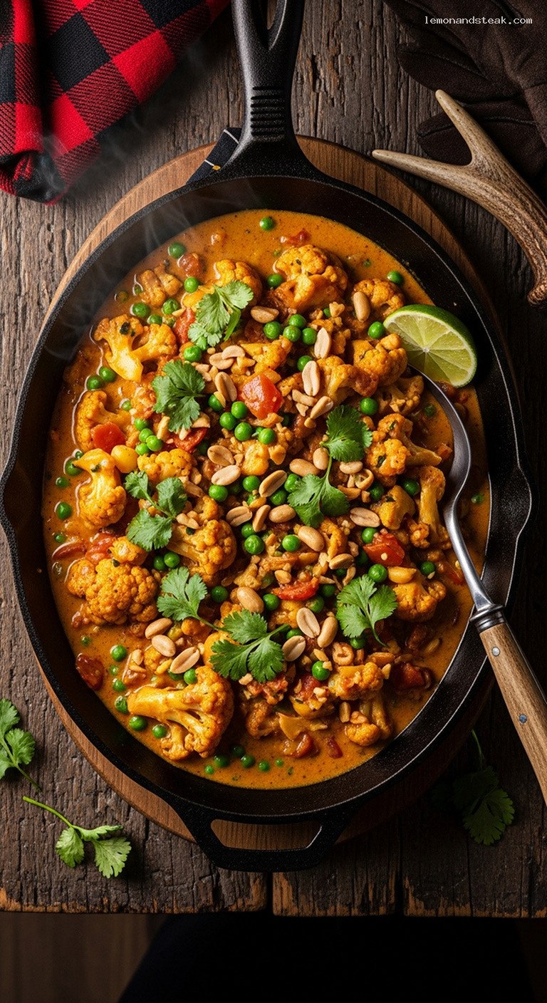 Creamy Peanut Butter Cauliflower Curry with Peas