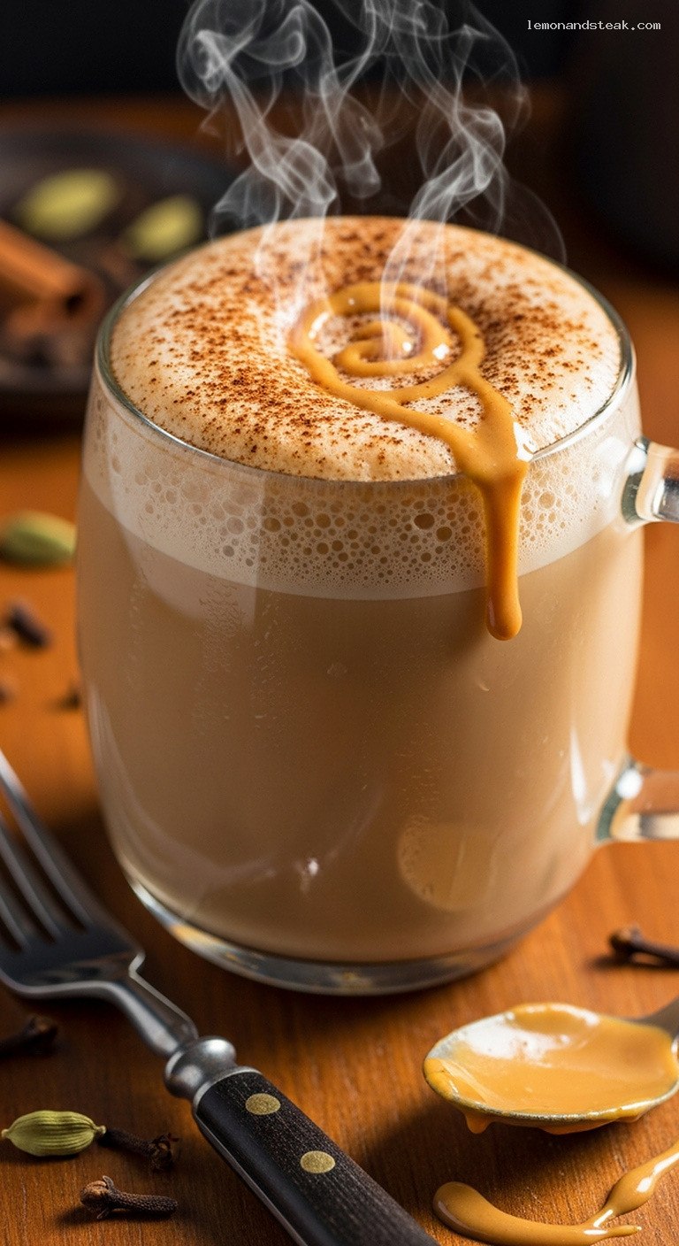 Creamy Peanut Butter Chai Latte – Closeup