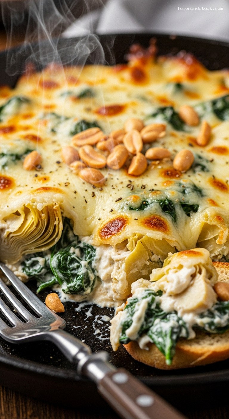 Creamy Peanut Butter Spinach Artichoke Dip – Closeup